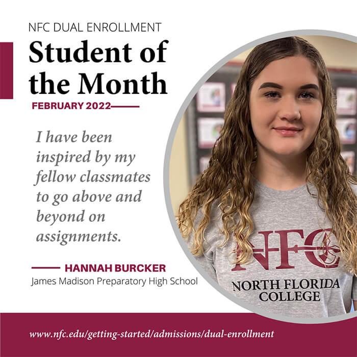 NFC honors Hannah Burcker as February 2022 Dual Enrollment Student of the Month
