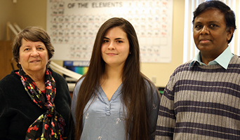 Biology Instructor Bonnie Littlefield, NFCC Grad Natalie Sanchez and NFCC Chemistry Instructor Dr. Manoharan Mariappan