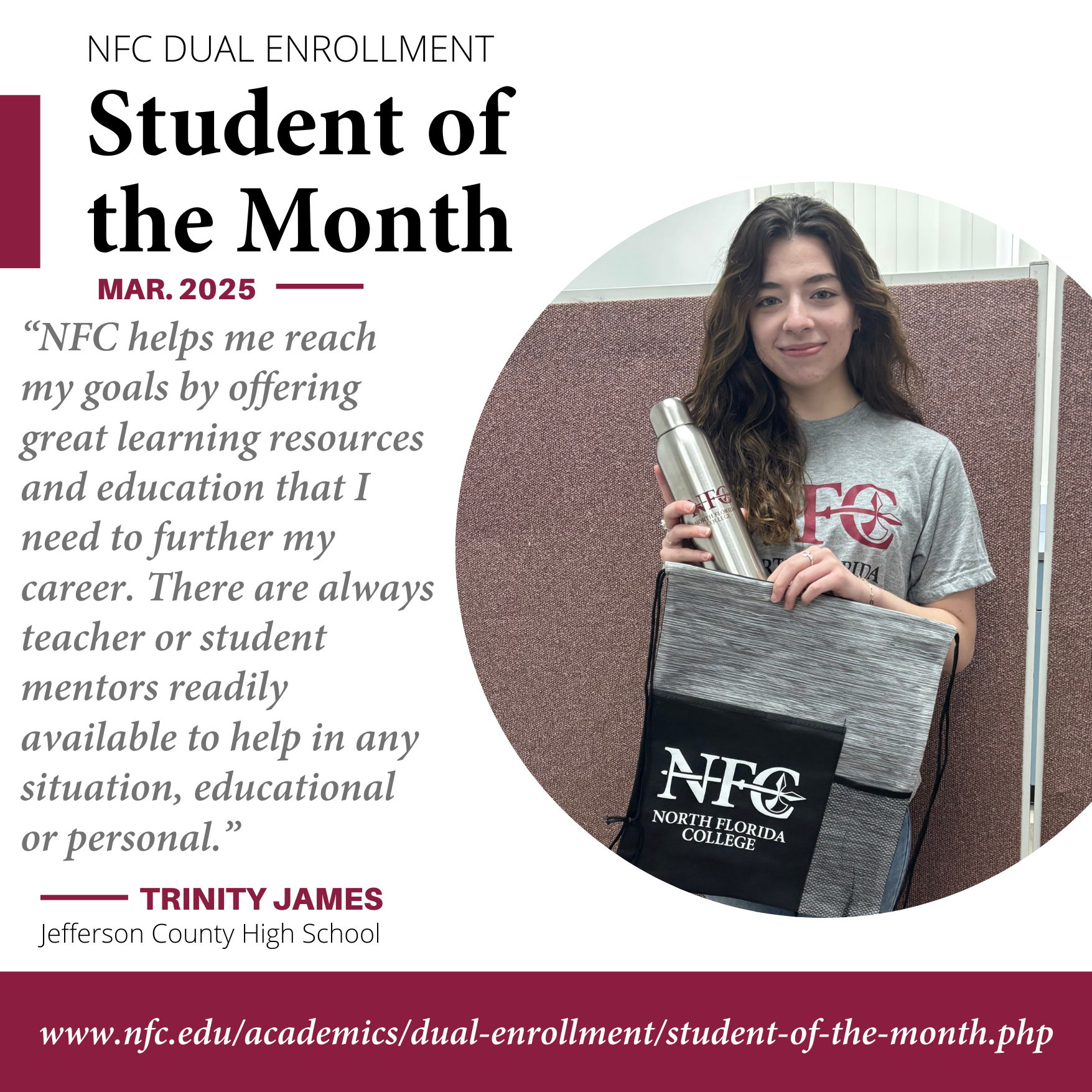 Trinity James - Dual Enrollment Student for March